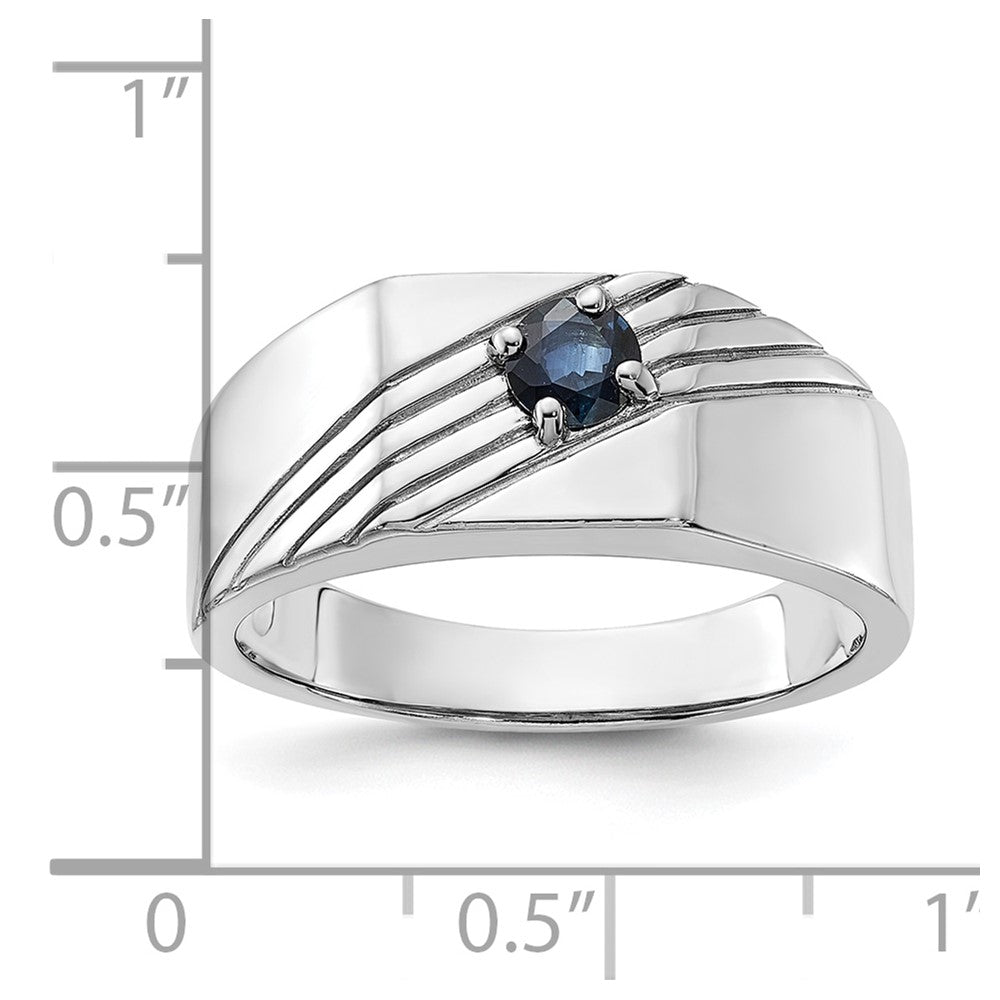 Sterling Silver Rhodium-plated Dark Blue Sapphire Signet Men's Ring - 3