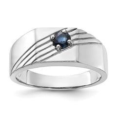 Sterling Silver Rhodium-plated Dark Blue Sapphire Signet Men's Ring - 3