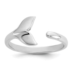 Sterling Silver Rhodium-plated Polished Whale Tail Ring - 2