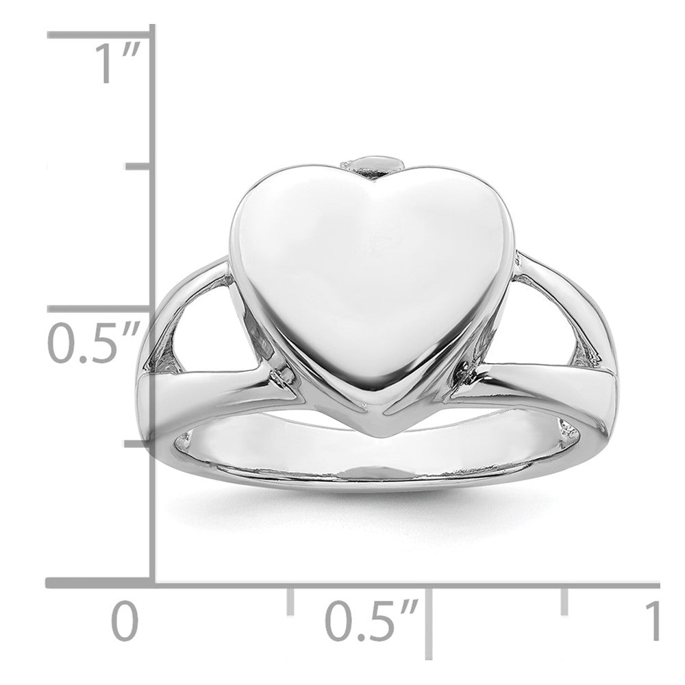 Sterling Silver Rhodium-plated Polished Heart Ash Holder Size 6 Ring