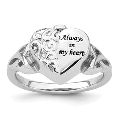 Sterling Silver Rhod-plated Enameled Celtic Knot Heart ALWAYS IN MY HEART Ash Holder Size 7 Ring