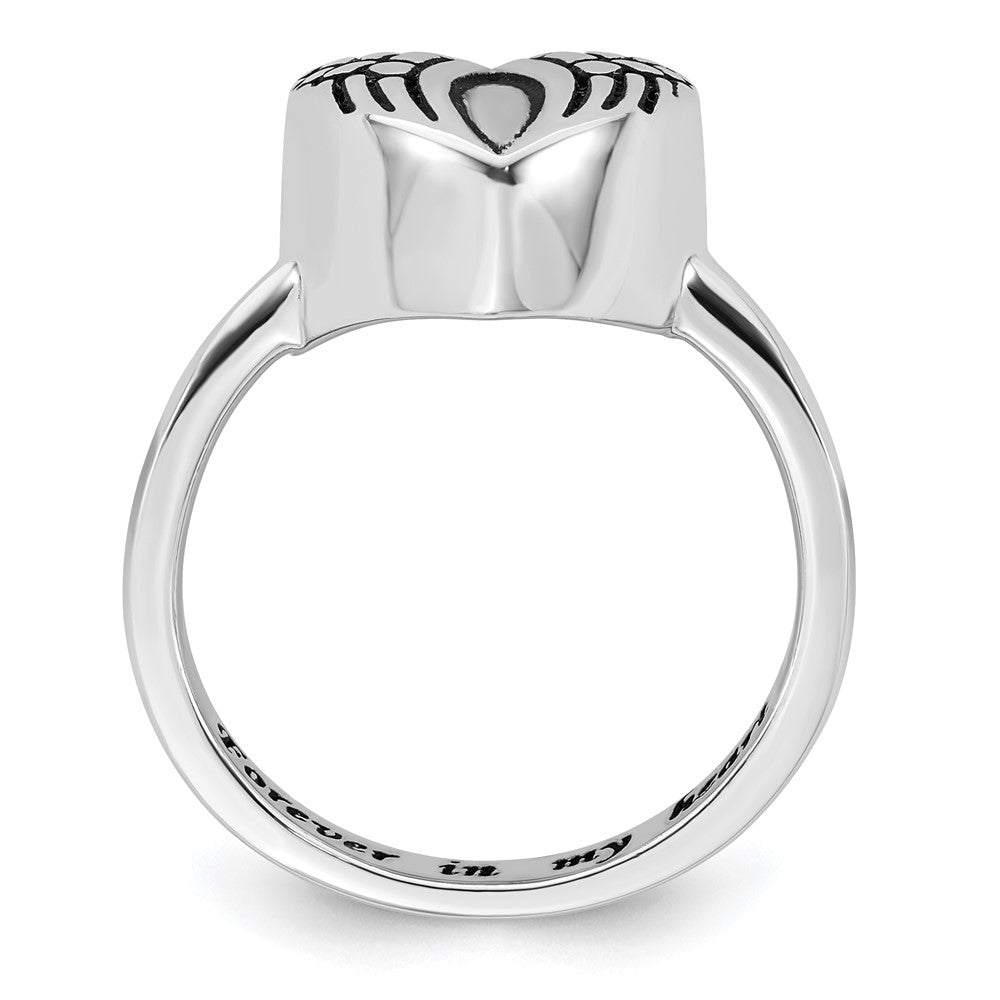 Sterling Silver Rhodium-plated Enameled Heart With Wings Ash Holder Ring