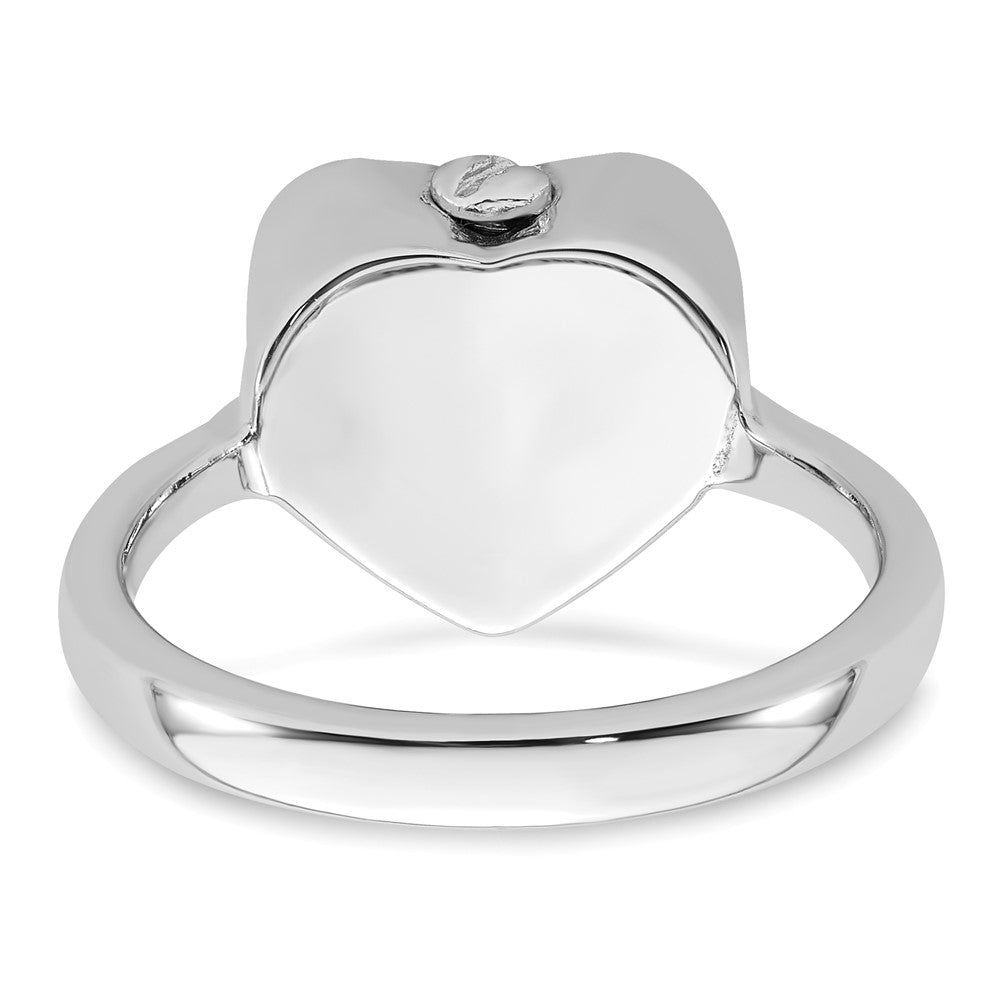 Sterling Silver Rhodium-plated Enameled Heart With Wings Ash Holder Ring