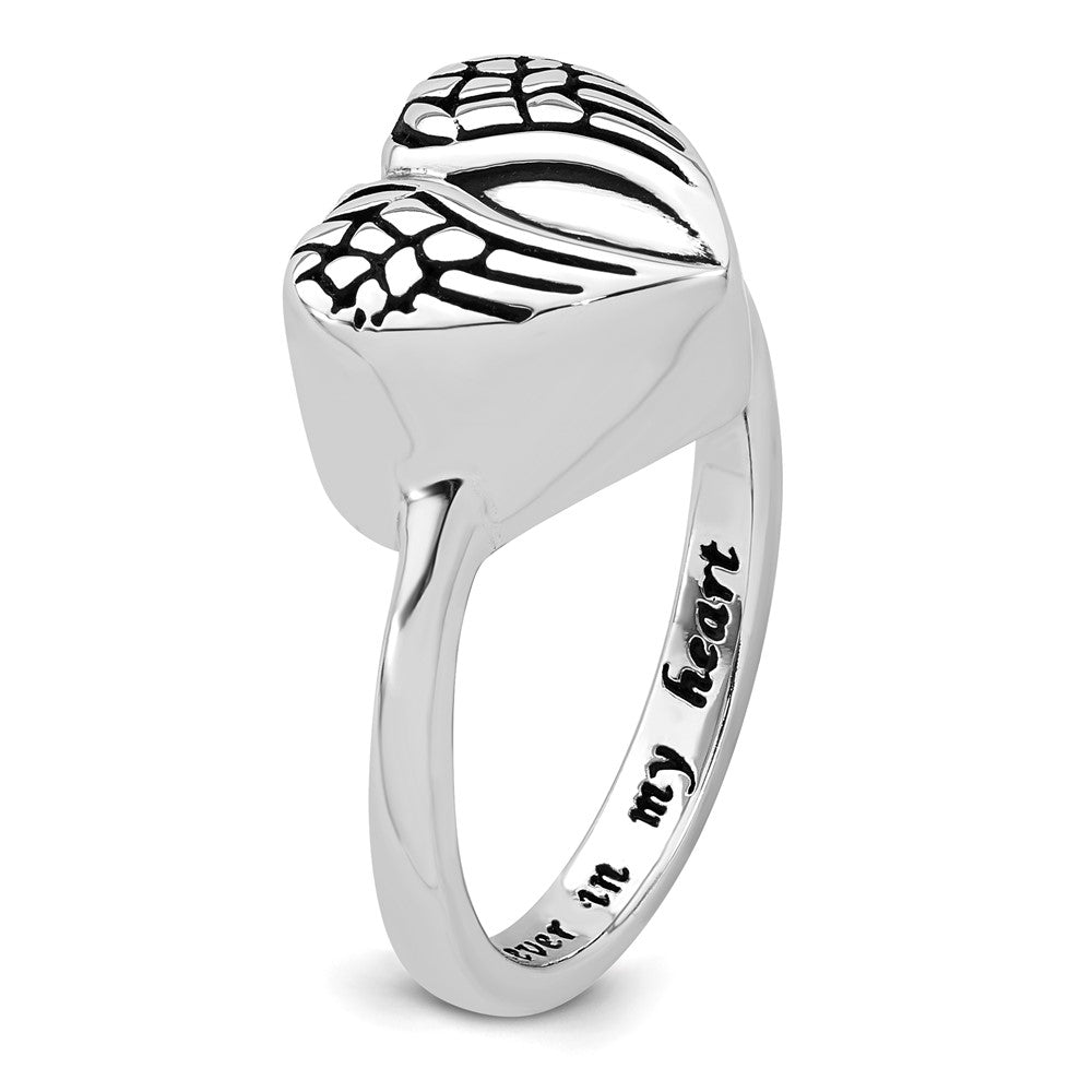 Sterling Silver Rhodium-plated Enameled Heart With Wings Ash Holder Ring