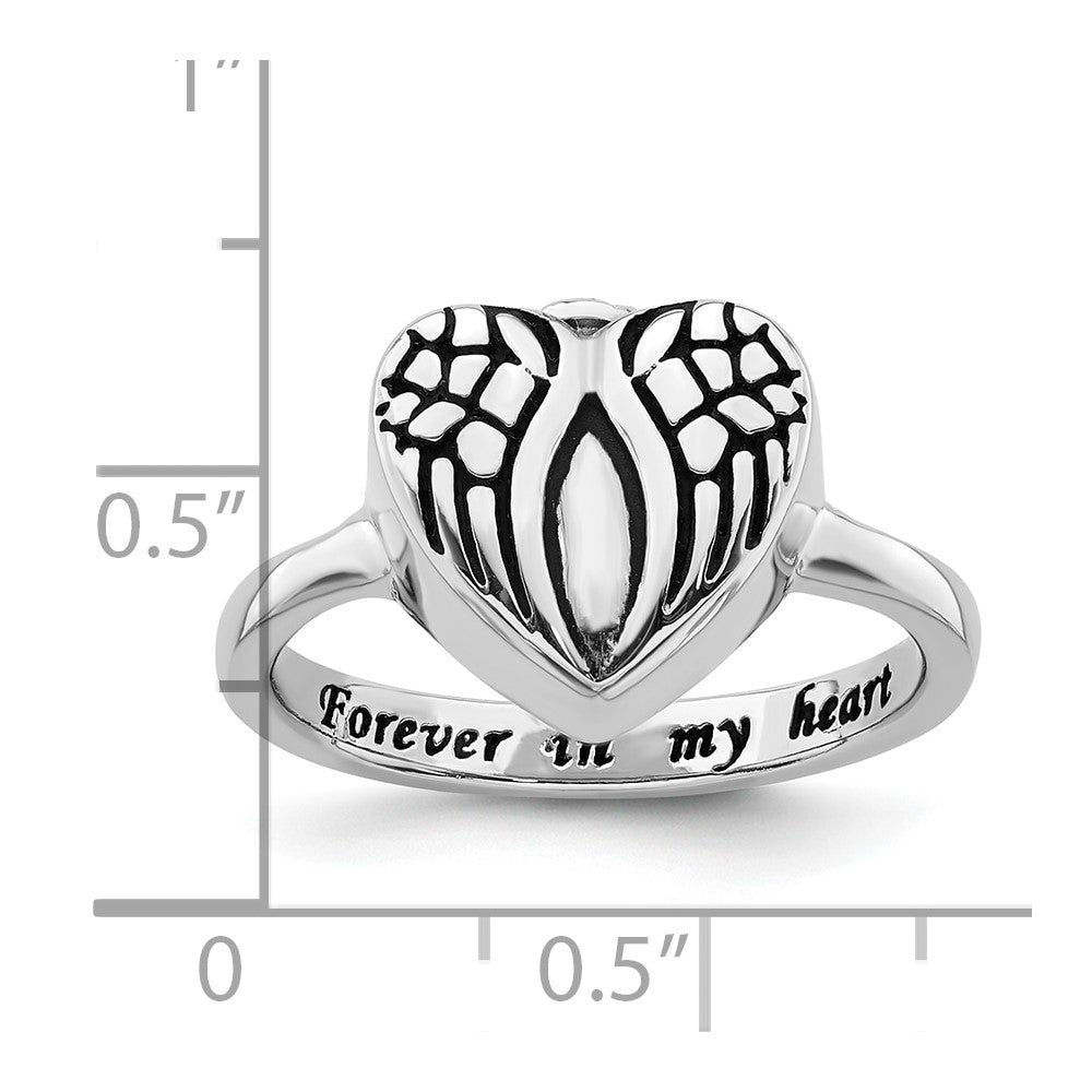 Sterling Silver Rhodium-plated Enameled Heart With Wings Ash Holder Ring
