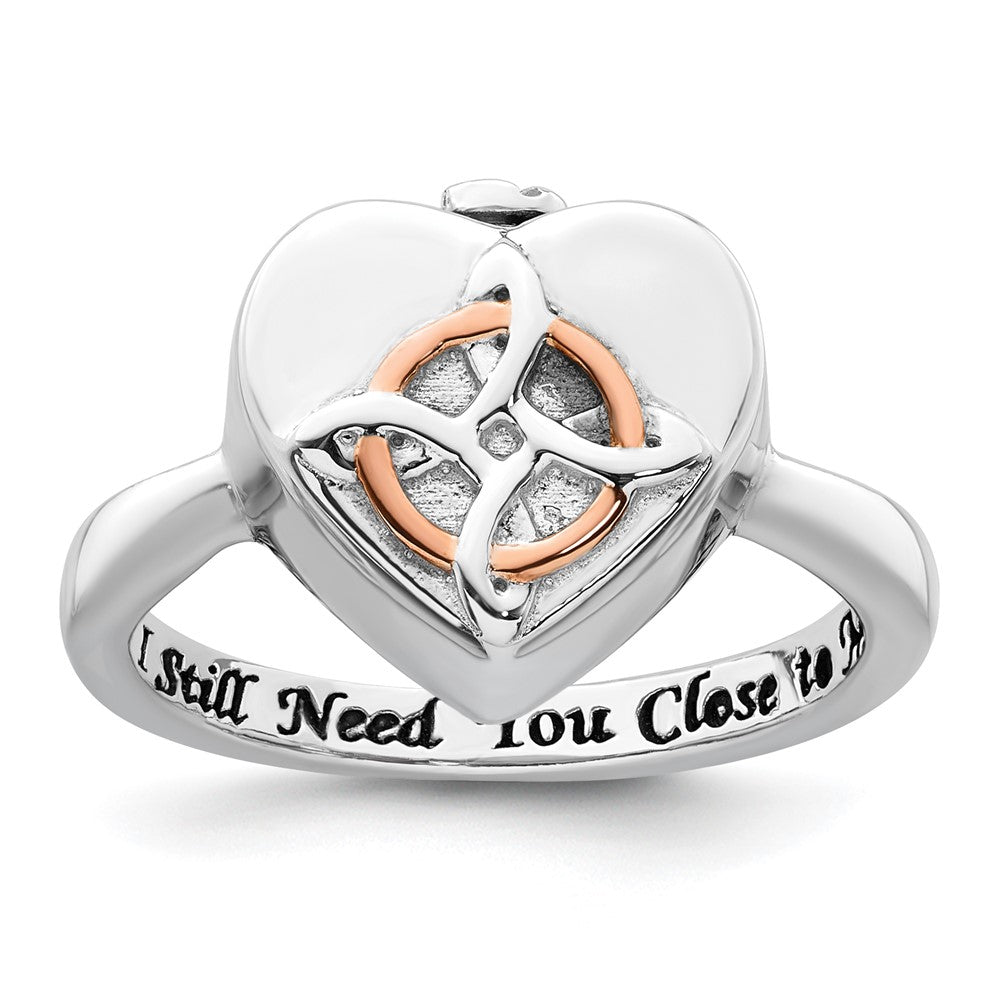 Sterling Silver RH-pl Rose-tone Celtic Heart Ash Holder Ring