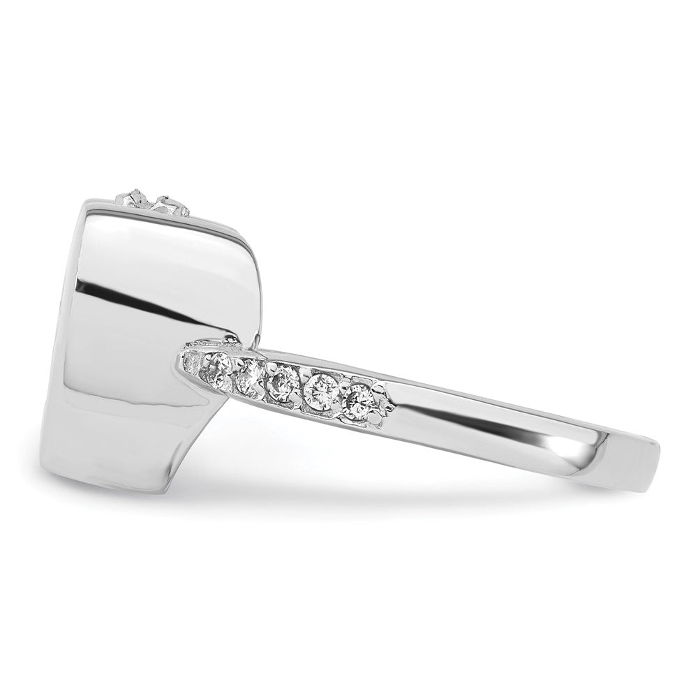 Sterling Silver RH-plated Enameled CZ Heart Paw Print Ash Holder Ring