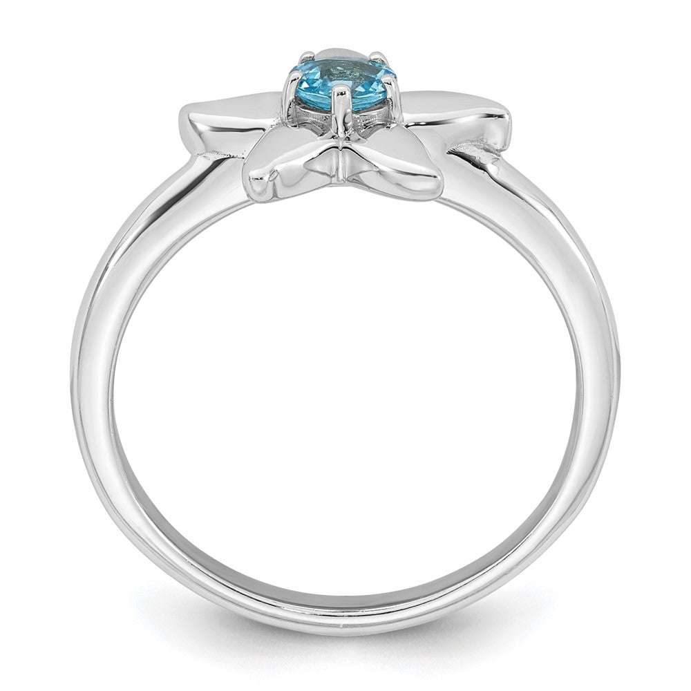 Sterling Silver Rhodium-plated Polished Round Light Swiss Blue Topaz Starfish Ring - 3