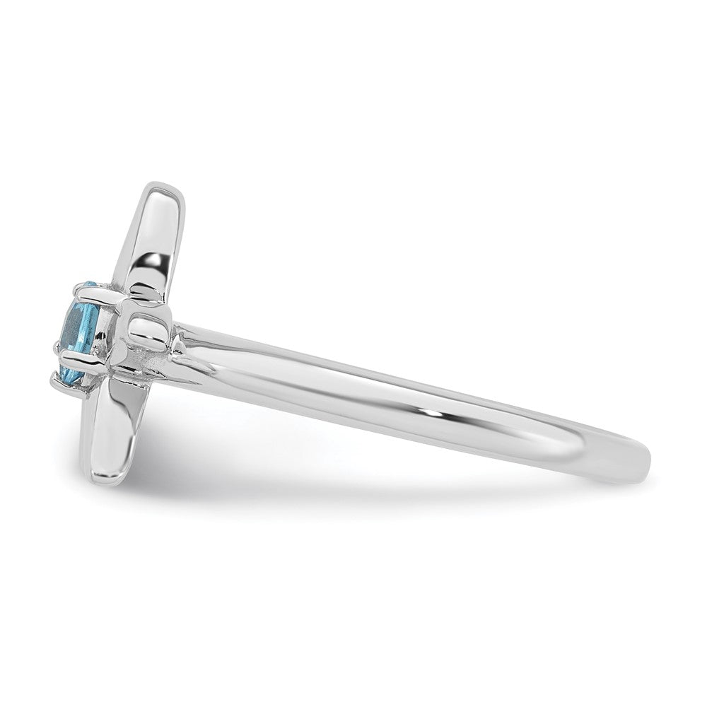 Sterling Silver Rhodium-plated Polished Round Light Swiss Blue Topaz Starfish Ring - 3