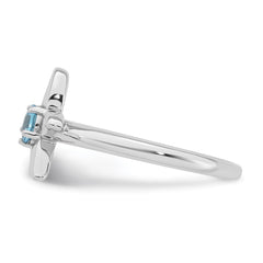 Sterling Silver Rhodium-plated Polished Round Light Swiss Blue Topaz Starfish Ring - 3
