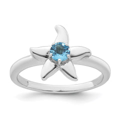 Sterling Silver Rhodium-plated Polished Round Light Swiss Blue Topaz Starfish Ring - 3