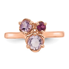 Sterling Silver Rose Gold-plated Polished Round Amethyst, Pink Quartz and Rhodolite Garnet Size 6 Ring