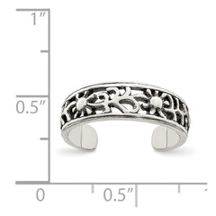 Sterling Silver Antiqued Floral Toe Ring - 4