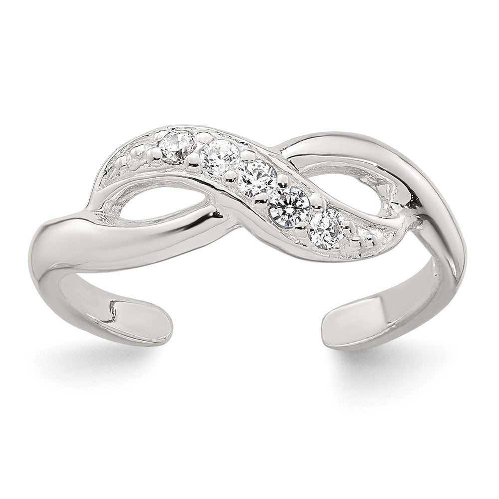 Sterling Silver Polished CZ Infinity Adjustable Toe Ring - 2