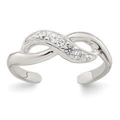Sterling Silver Polished CZ Infinity Adjustable Toe Ring - 2