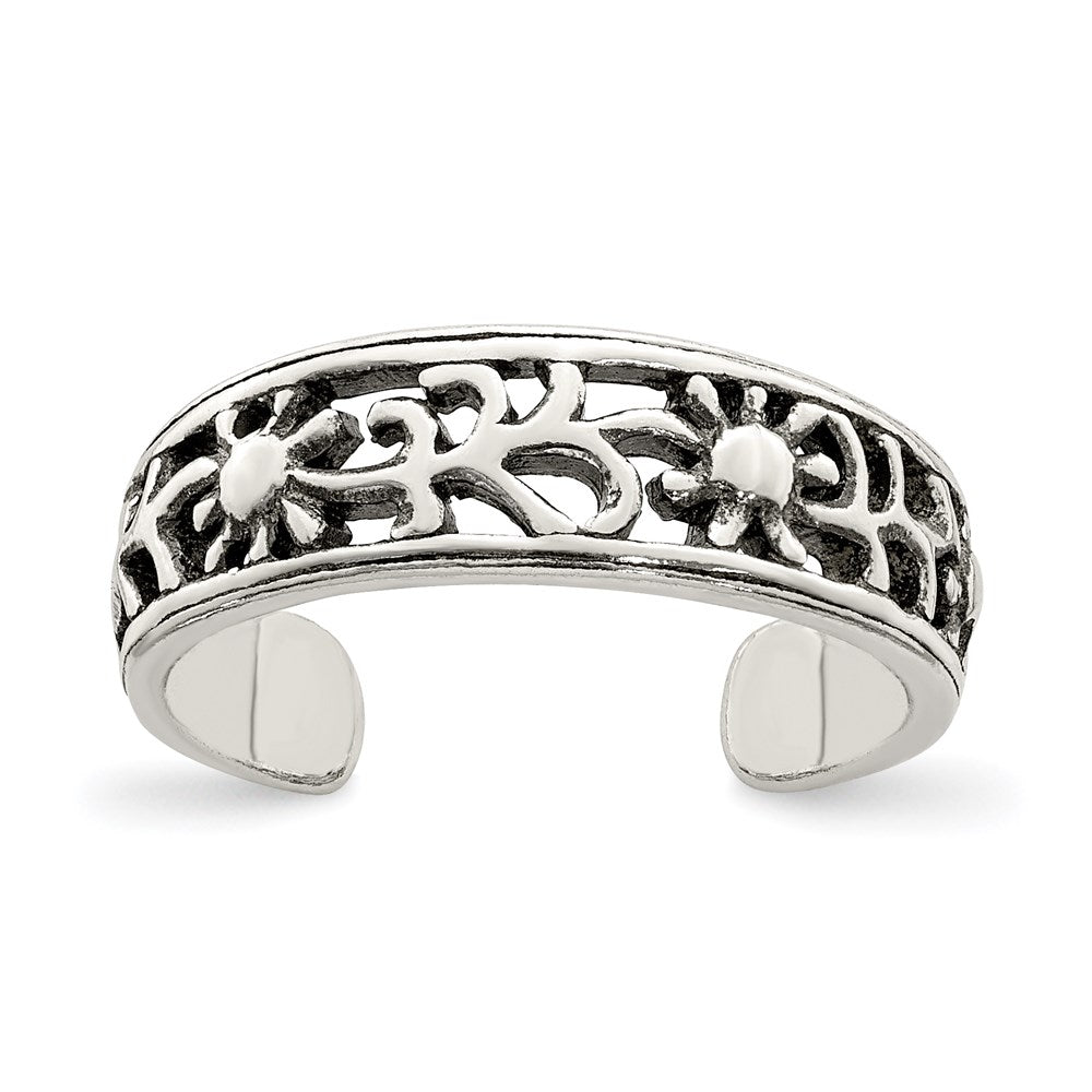 Sterling Silver Antiqued Floral Toe Ring - 4