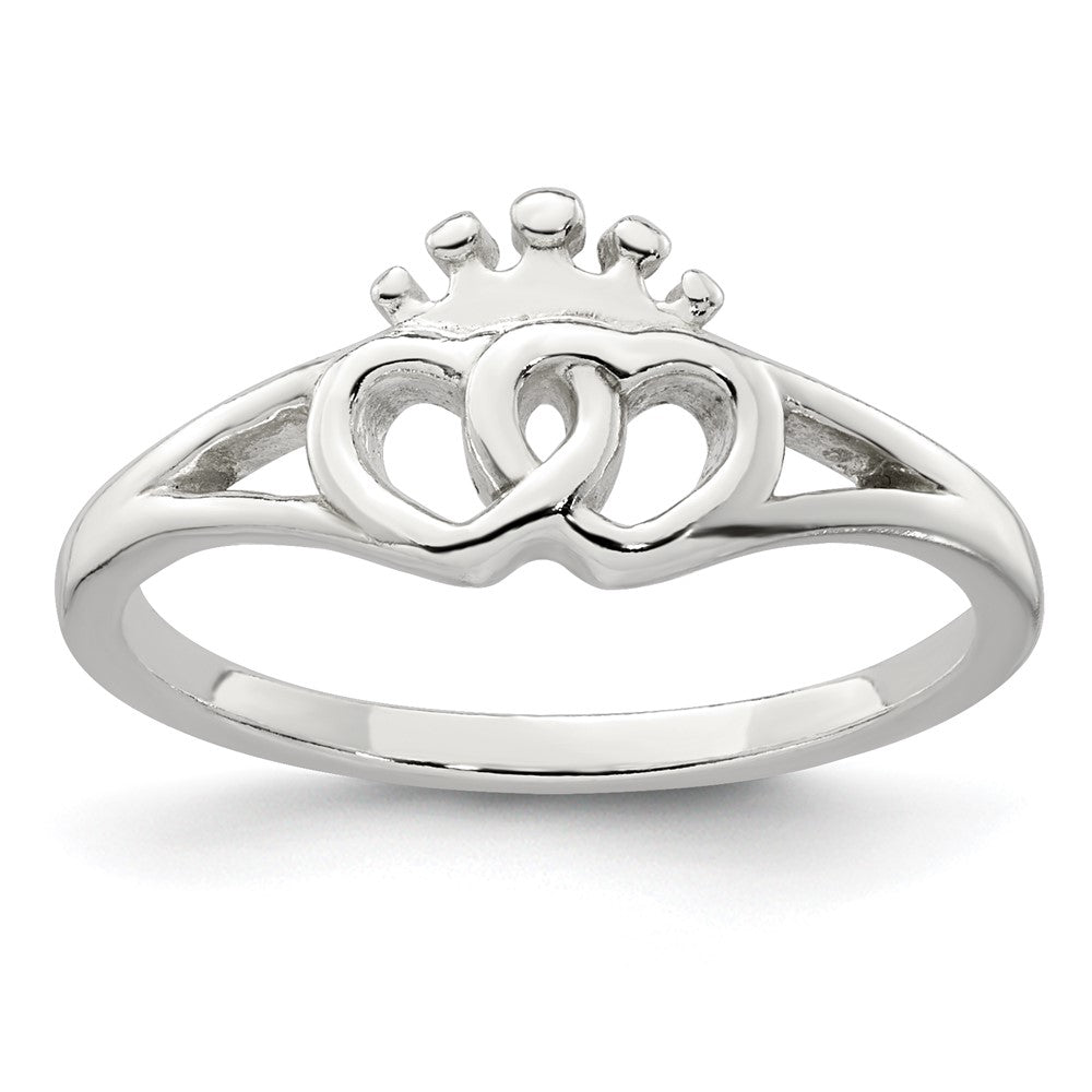 Sterling Silver Polished Interlocking Hearts With Crown Ring - 2