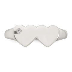 Sterling Silver Polished White CZ Double Heart Size 8 Signet Ring