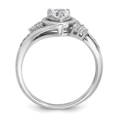 Sterling Silver Rhodium-plated Polished Fancy CZ Center Heart Size 7 Ring