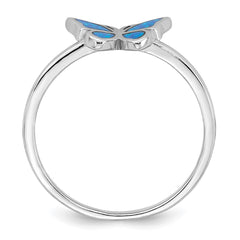 Sterling Silver Rhodium-plated Polished Blue Lab Created Opal Butterfly Size 7 Ring
