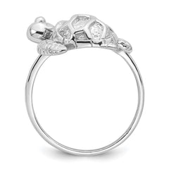 Sterling Silver Rhodium-plated Polished and Textured Sea Turtle Size 7 Ring