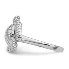 Sterling Silver Rhodium-plated Polished and Textured Sea Turtle Size 7 Ring - 2
