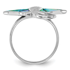 Sterling Silver Rhodium-plated Polished and Textured Abalone Stingray Size 6 Ring