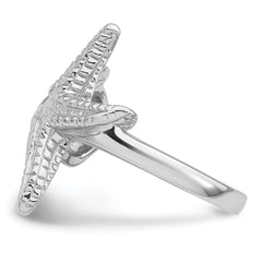 Sterling Silver Rhodium-plated Polished and Textured Sea Shell with Starfish Size 7 Ring