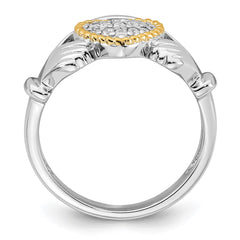 Sterling Silver Rhodium-plated with 14k Accent Polished CZ Size 8 Claddagh Ring - 2