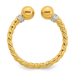Sterling Silver Gold-plated Polished and Twisted CZ Ball End Size 7 Ring