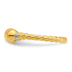 Sterling Silver Gold-plated Polished and Twisted CZ Ball End Size 7 Ring