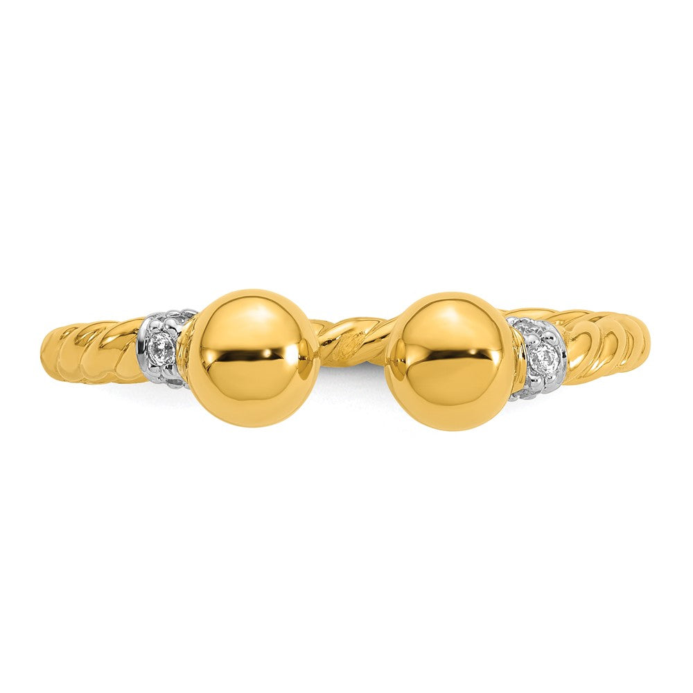 Sterling Silver Gold-plated Polished and Twisted CZ Ball End Size 7 Ring