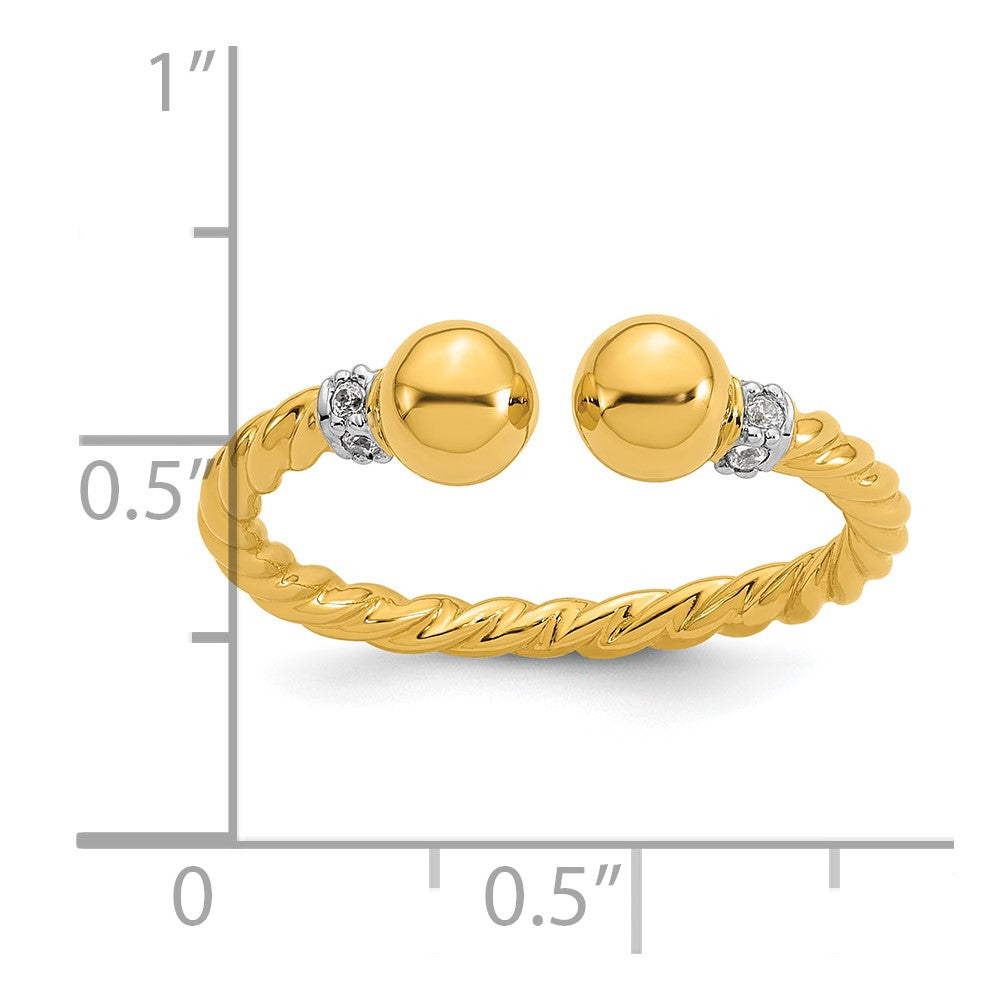 Sterling Silver Gold-plated Polished and Twisted CZ Ball End Size 7 Ring
