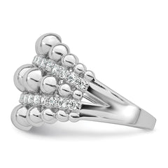 Sterling Silver Rhodium-plated Polished Graduated Beaded Fancy CZ Size 7 Ring