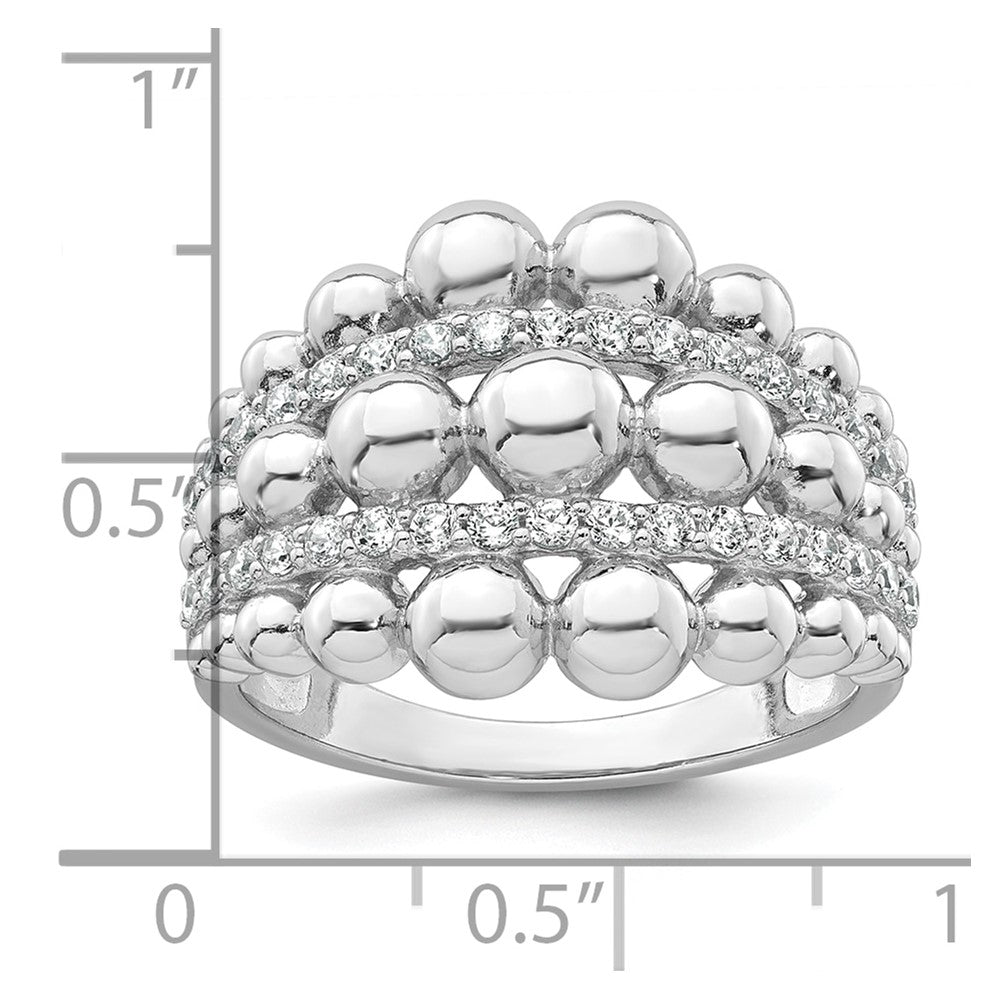 Sterling Silver Rhodium-plated Polished Graduated Beaded Fancy CZ Size 7 Ring