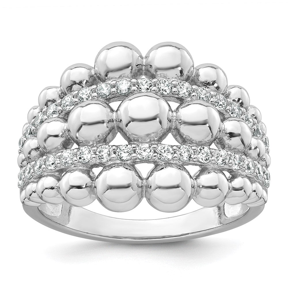Sterling Silver Rhodium-plated Polished Graduated Beaded Fancy CZ Size 7 Ring