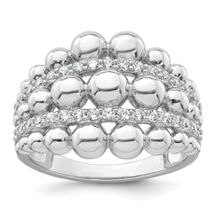 Sterling Silver Rhodium-plated Polished Graduated Beaded Fancy CZ Size 7 Ring
