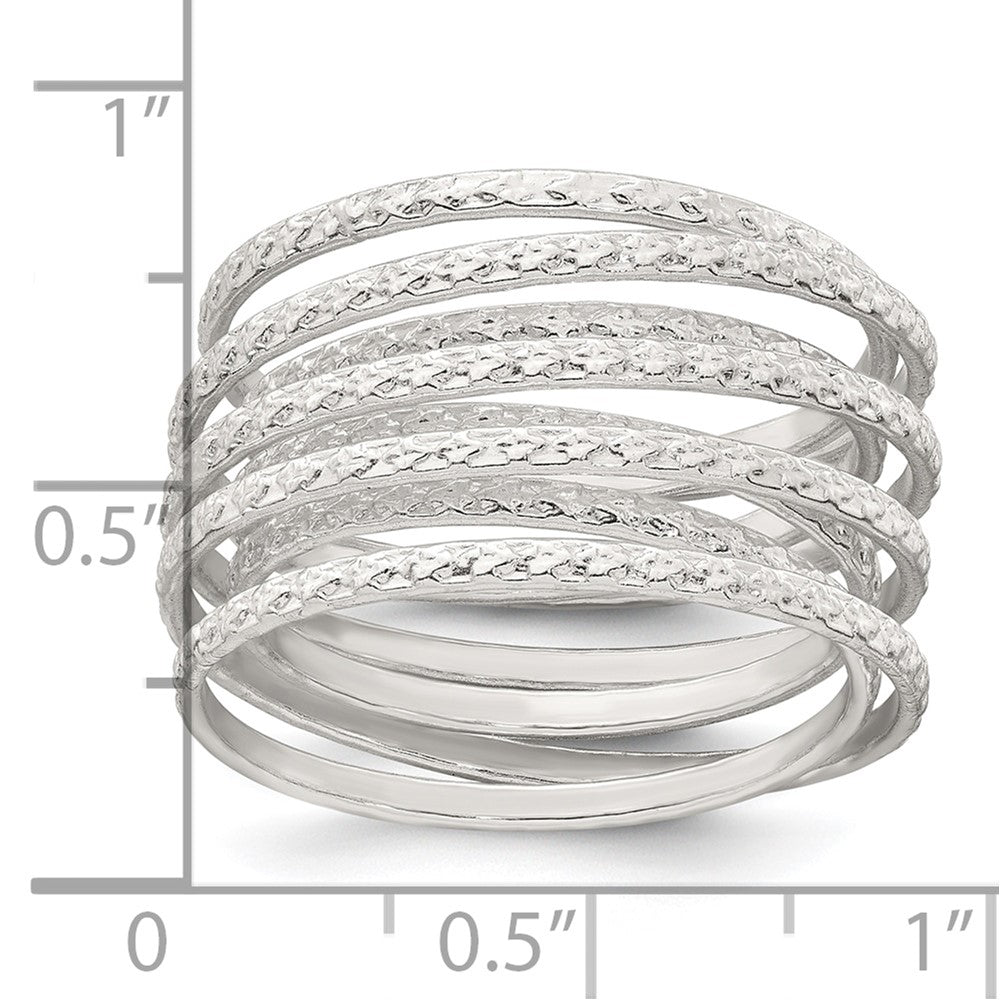 Sterling Silver Polished and Textured Wrapped Spring Size 8 Flexible Ring - 2