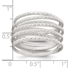 Sterling Silver Polished and Textured Wrapped Spring Size 6 Flexible Ring
