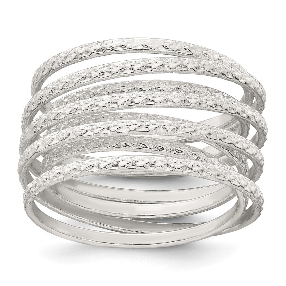 Sterling Silver Polished and Textured Wrapped Spring Size 8 Flexible Ring - 2
