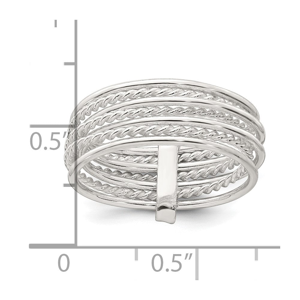 Sterling Silver Polished and Textured Twisted Multi-Band Size 7 Ring