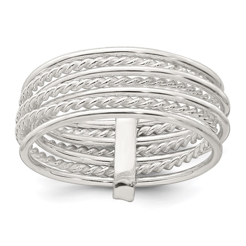 Sterling Silver Polished and Textured Twisted Multi-Band Size 8 Ring