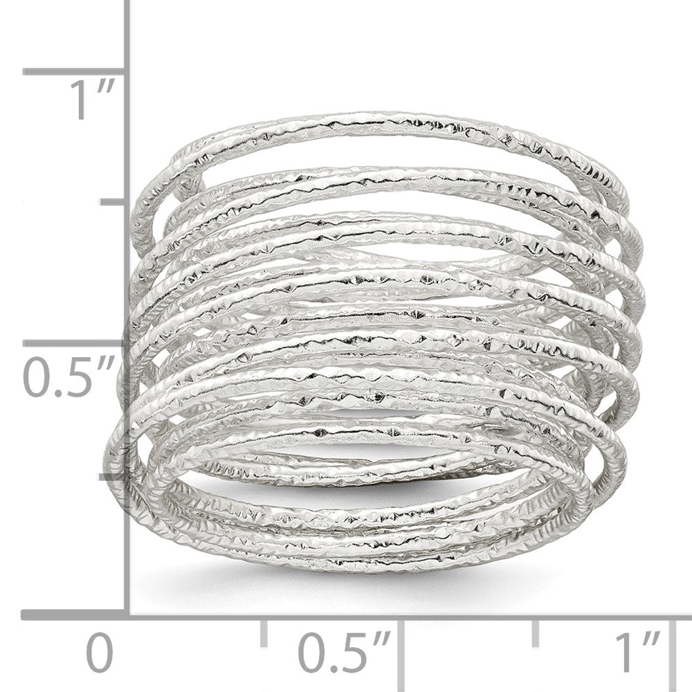 Sterling Silver Polished and Textured Wrapped Spring Size 7 Flexible Ring - 2