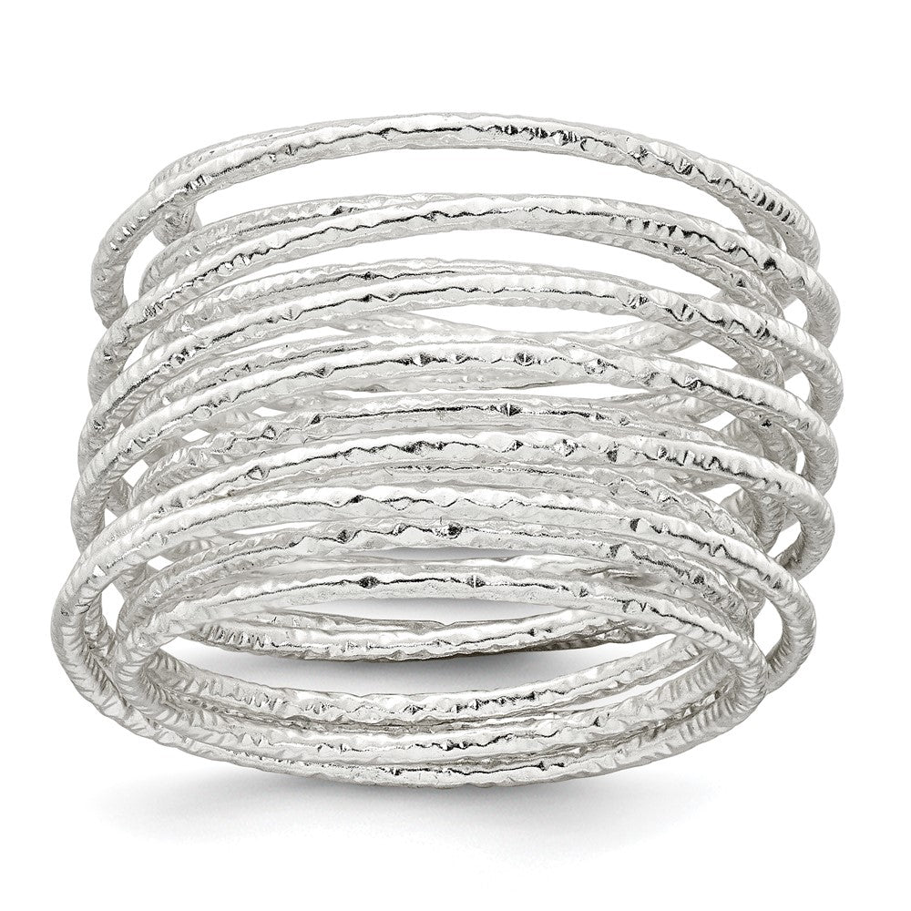 Sterling Silver Polished and Textured Wrapped Spring Size 6 Flexible Ring - 2