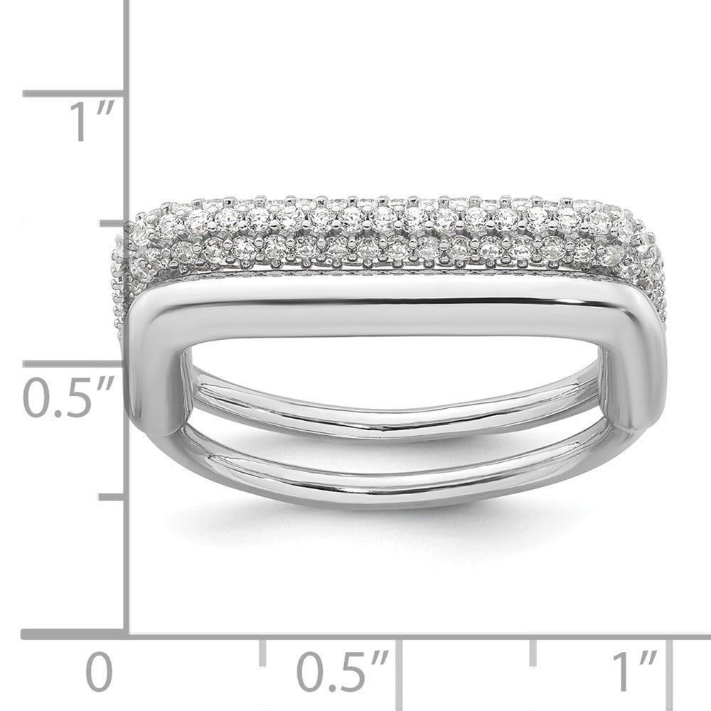 Sterling Silver Rhodium-plated Polished and Pave CZ Square Size 7 Two Ring Set