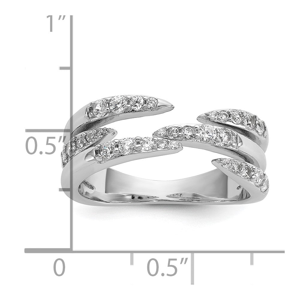 Sterling Silver Rhodium-plated CZ Polished Multi-Row Size 8 Ring