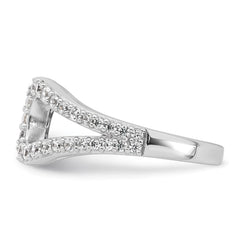Sterling Silver Rhodium-plated Polished CZ Open Top Size 7 Ring