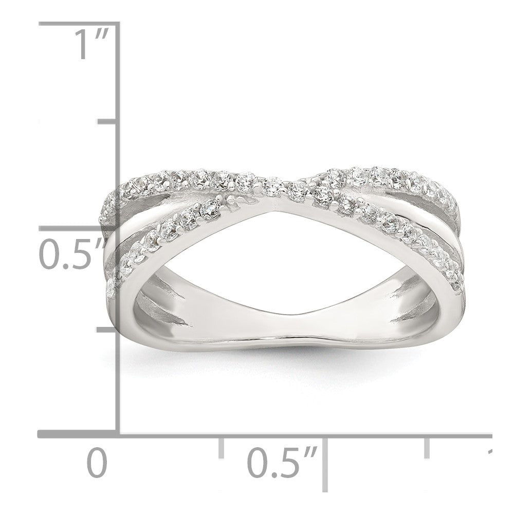 Sterling Silver Polished White CZ Fancy Crossed Size 6 Ring