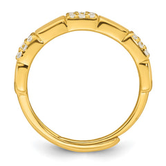 Sterling Silver Gold-tone Polished Pave CZ Squares Size 6 Adjustable Ring