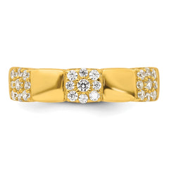 Sterling Silver Gold-tone Polished Pave CZ Squares Size 6 Adjustable Ring